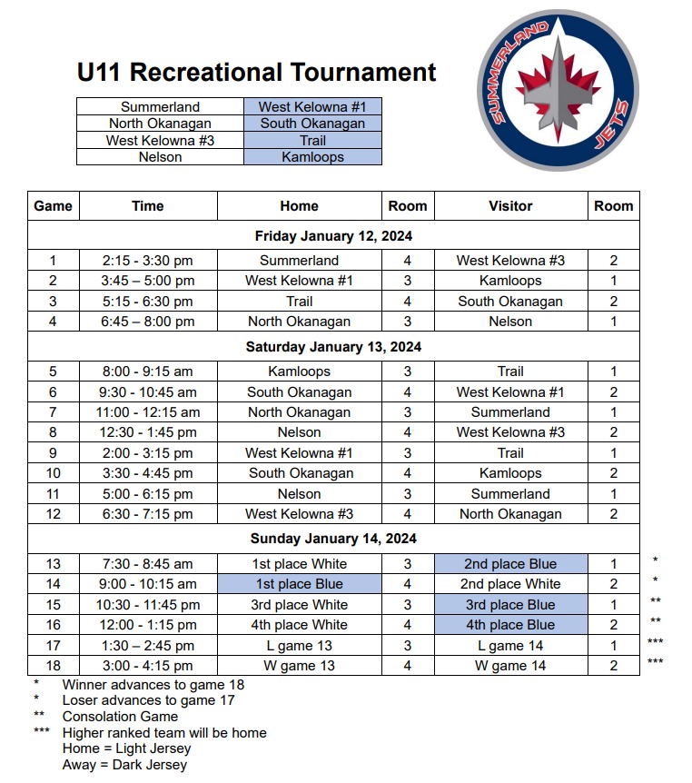 U11 Rec Tournament Schedule